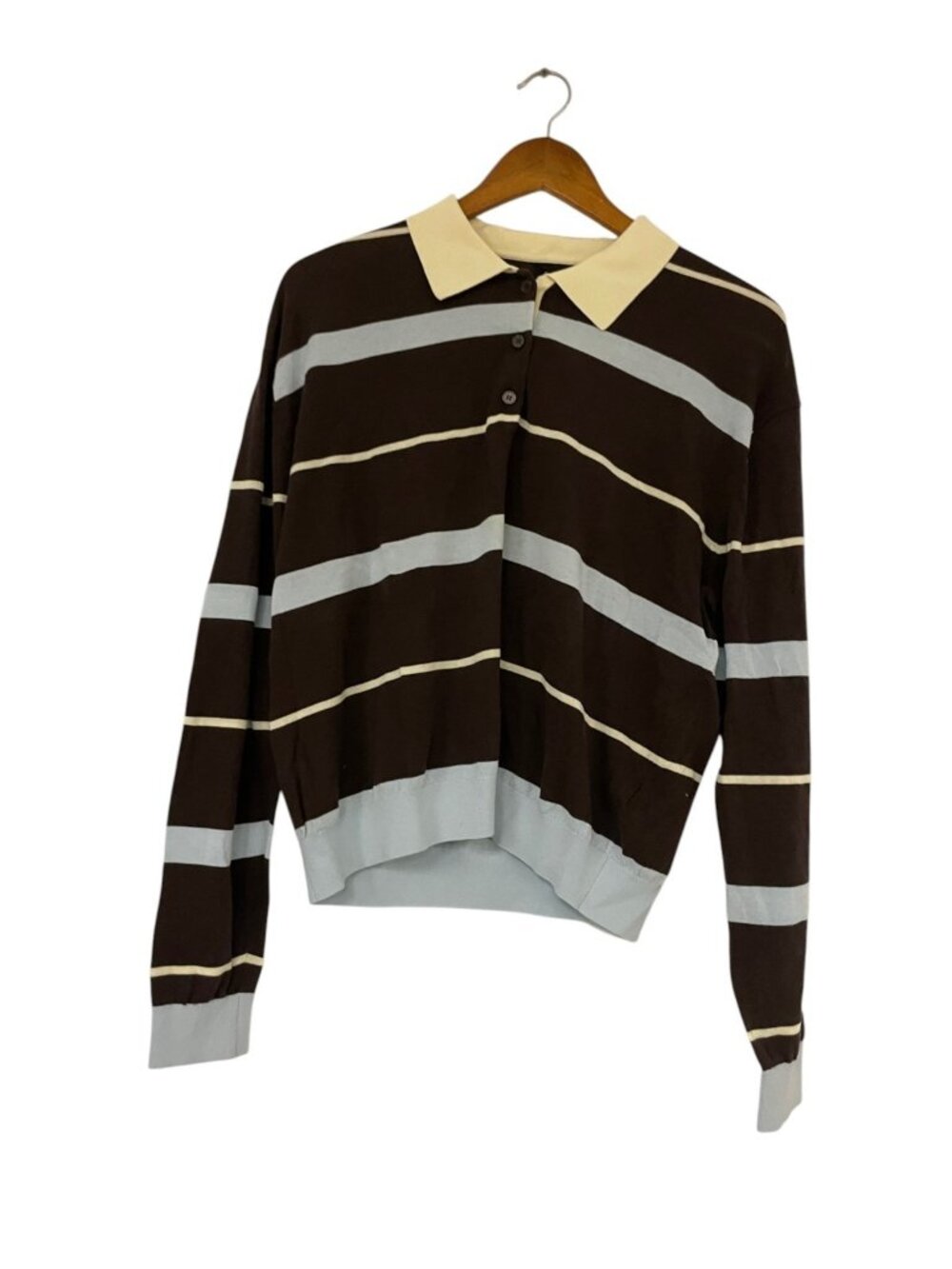 Massimo Dutti Womens polo Sweater Medium Brown Striped Long Sleeve 5726/680 NWT
